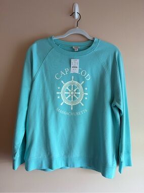 J. Crew Aqua Crewneck Sweatshirt with Cape Cod Print